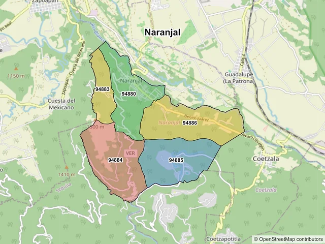 Mapa de códigos postales de Naranjal, Veracruz de Ignacio de la Llave