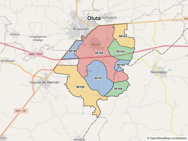 Mapa de códigos postales de Oluta, Veracruz de Ignacio de la Llave