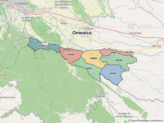 Mapa de códigos postales de Omealca, Veracruz de Ignacio de la Llave
