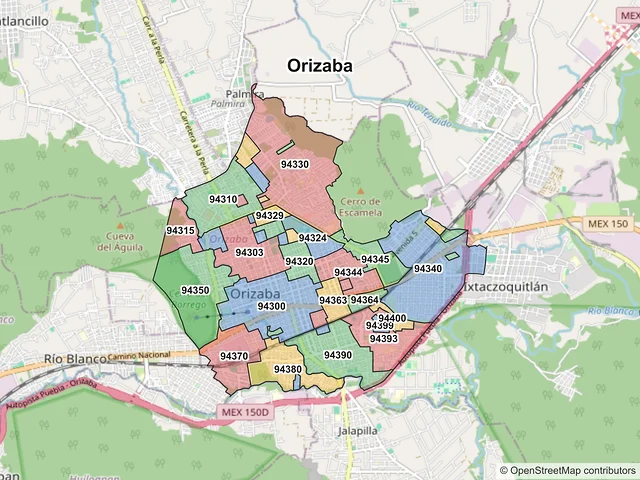 Mapa de códigos postales de Orizaba, Veracruz de Ignacio de la Llave