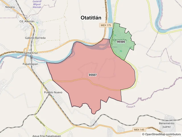Mapa de códigos postales de Otatitlán, Veracruz de Ignacio de la Llave