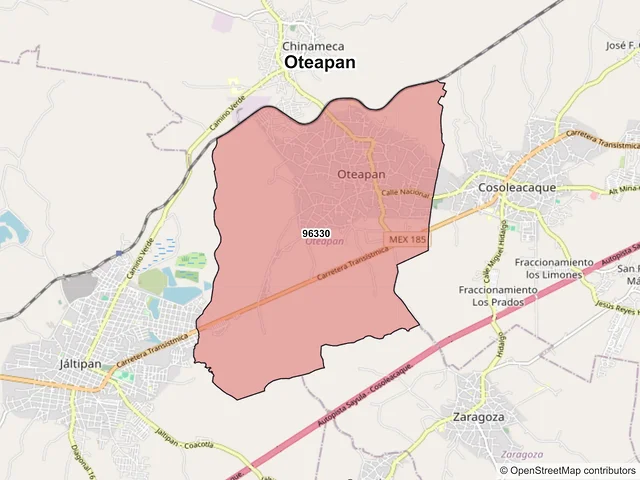 Mapa de códigos postales de Oteapan, Veracruz de Ignacio de la Llave
