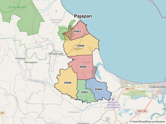 Mapa de códigos postales de Pajapan, Veracruz de Ignacio de la Llave