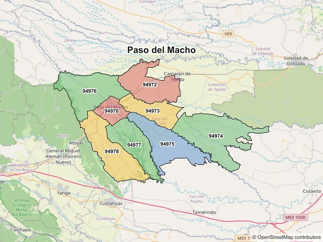 Mapa de códigos postales de Paso del Macho, Veracruz de Ignacio de la Llave