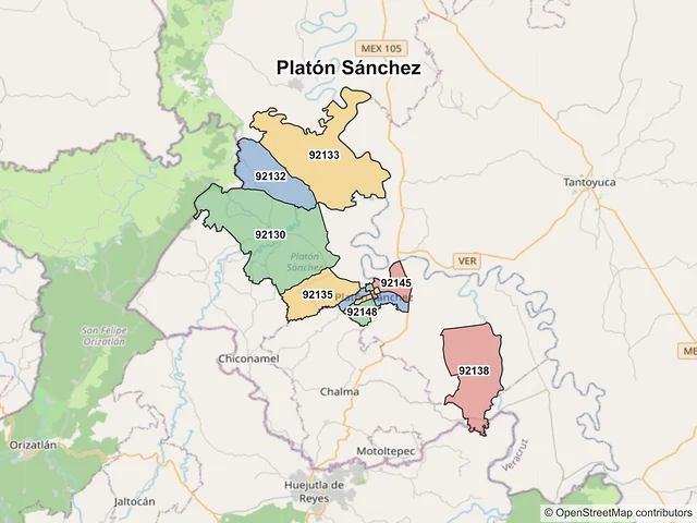 Mapa de códigos postales de Platón Sánchez, Veracruz de Ignacio de la Llave