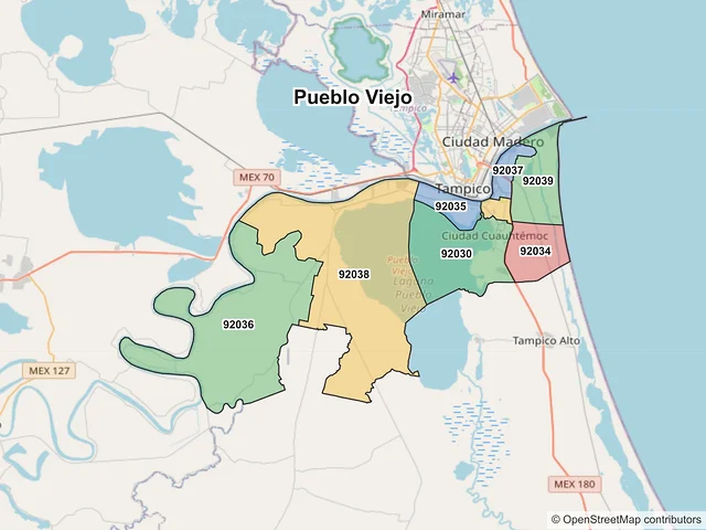Mapa de códigos postales de Pueblo Viejo, Veracruz de Ignacio de la Llave