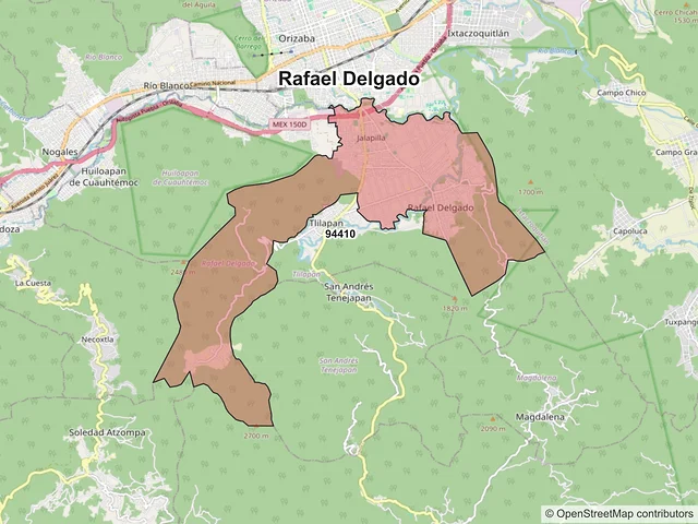 Mapa de códigos postales de Rafael Delgado, Veracruz de Ignacio de la Llave