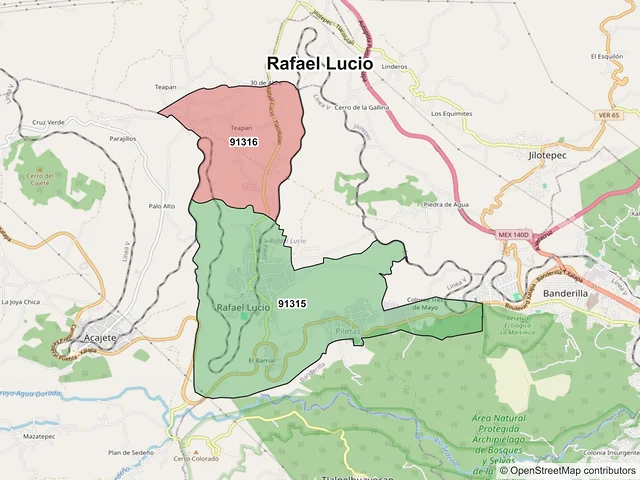 Mapa de códigos postales de Rafael Lucio, Veracruz de Ignacio de la Llave