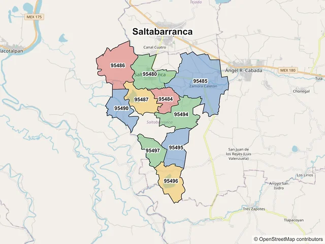Mapa de códigos postales de Saltabarranca, Veracruz de Ignacio de la Llave