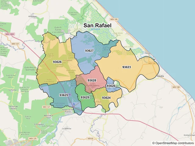 Mapa de códigos postales de San Rafael, Veracruz de Ignacio de la Llave