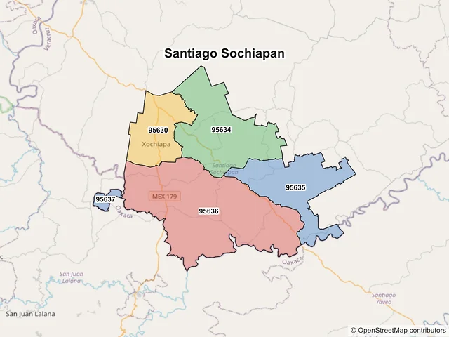 Mapa de códigos postales de Santiago Sochiapan, Veracruz de Ignacio de la Llave