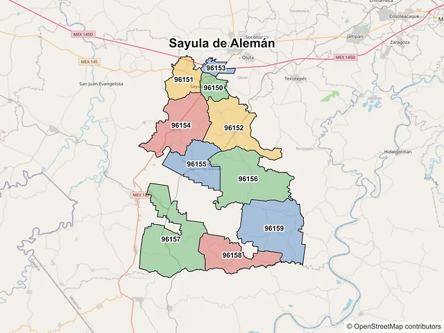 Mapa de códigos postales de Sayula de Alemán, Veracruz de Ignacio de la Llave