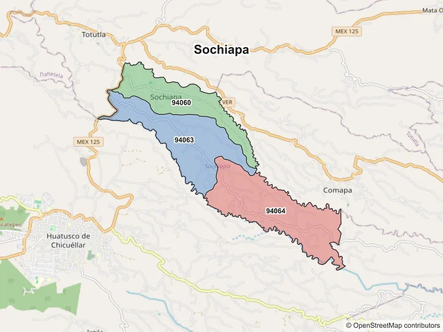 Mapa de códigos postales de Sochiapa, Veracruz de Ignacio de la Llave