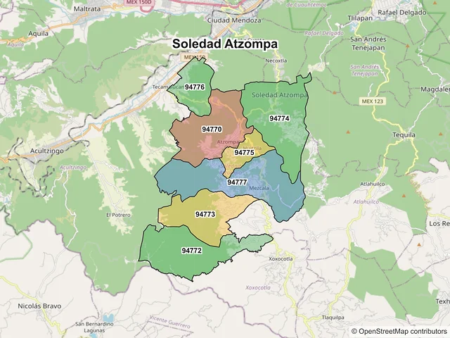 Mapa de códigos postales de Soledad Atzompa, Veracruz de Ignacio de la Llave