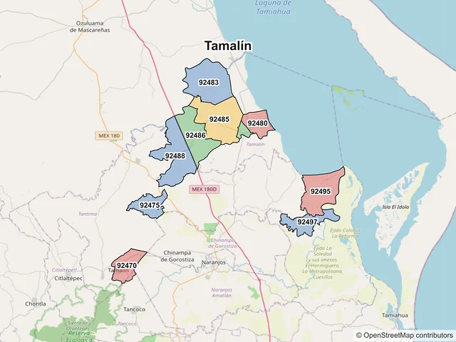 Mapa de códigos postales de Tamalín, Veracruz de Ignacio de la Llave