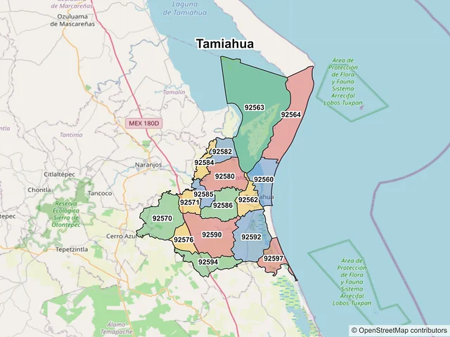 Mapa de códigos postales de Tamiahua, Veracruz de Ignacio de la Llave