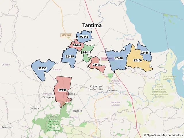 Mapa de códigos postales de Tantima, Veracruz de Ignacio de la Llave