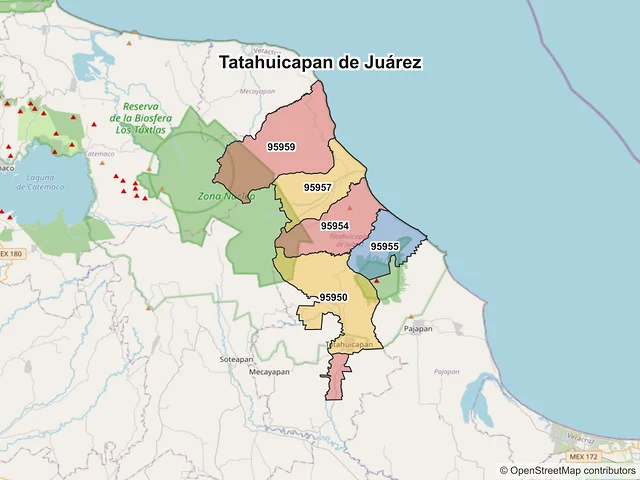 Mapa de códigos postales de Tatahuicapan de Juárez, Veracruz de Ignacio de la Llave