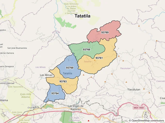 Mapa de códigos postales de Tatatila, Veracruz de Ignacio de la Llave