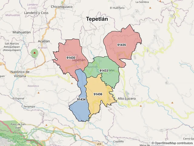 Mapa de códigos postales de Tepetlán, Veracruz de Ignacio de la Llave
