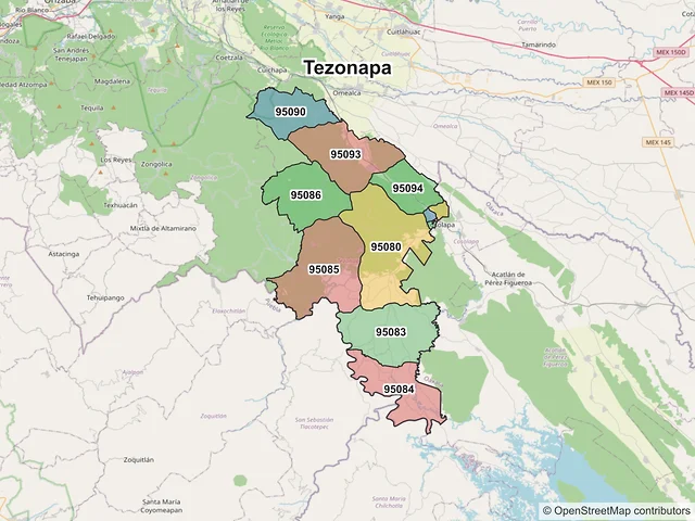 Mapa de códigos postales de Tezonapa, Veracruz de Ignacio de la Llave
