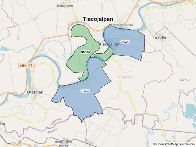 Mapa de códigos postales de Tlacojalpan, Veracruz de Ignacio de la Llave