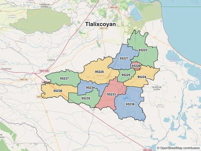 Mapa de códigos postales de Tlalixcoyan, Veracruz de Ignacio de la Llave