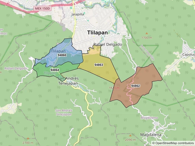 Mapa de códigos postales de Tlilapan, Veracruz de Ignacio de la Llave