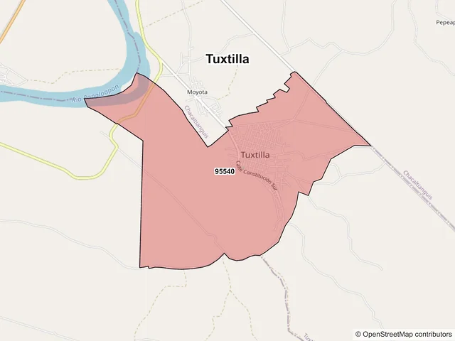 Mapa de códigos postales de Tuxtilla, Veracruz de Ignacio de la Llave