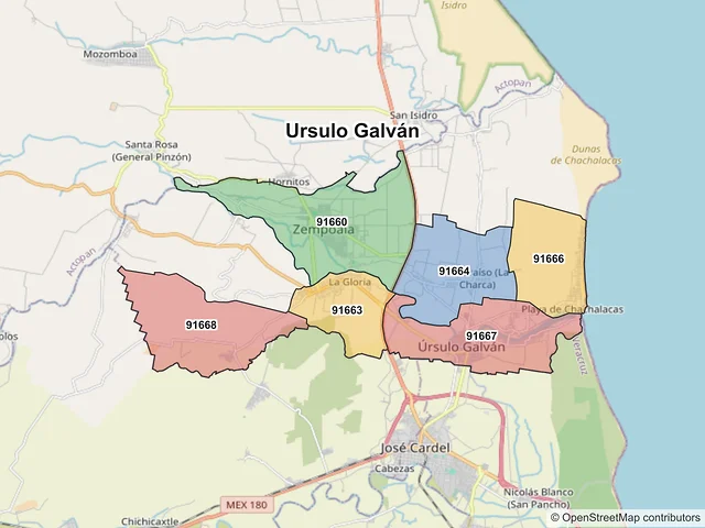 Mapa de códigos postales de Ursulo Galván, Veracruz de Ignacio de la Llave