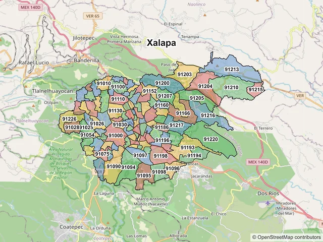 Mapa de códigos postales de Xalapa, Veracruz de Ignacio de la Llave