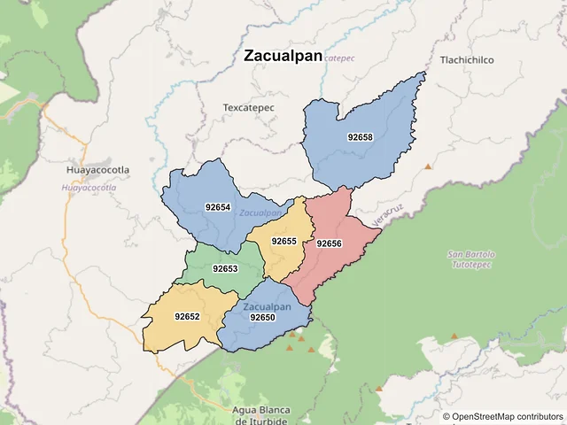 Mapa de códigos postales de Zacualpan, Veracruz de Ignacio de la Llave
