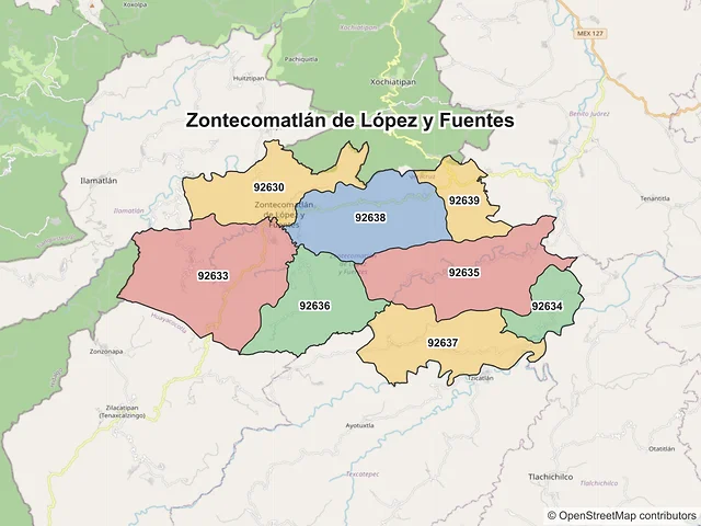 Mapa de códigos postales de Zontecomatlán de López y Fuentes, Veracruz de Ignacio de la Llave