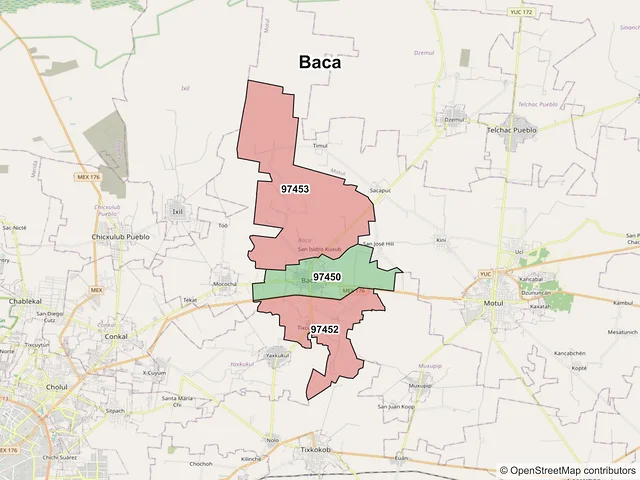 Mapa de códigos postales de Baca, Yucatán