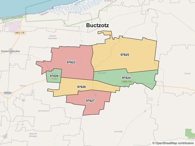 Mapa de códigos postales de Buctzotz, Yucatán