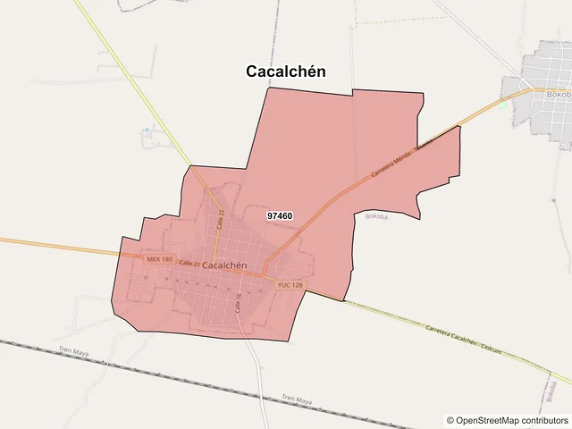 Mapa de códigos postales de Cacalchén, Yucatán