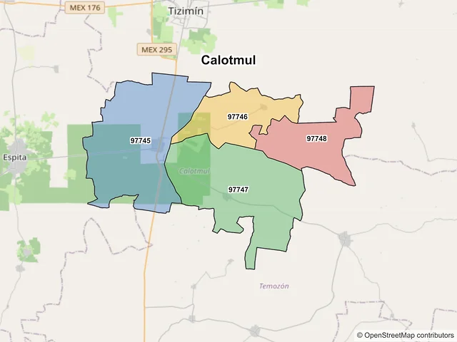 Mapa de códigos postales de Calotmul, Yucatán