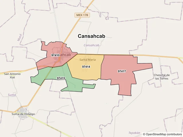Mapa de códigos postales de Cansahcab, Yucatán