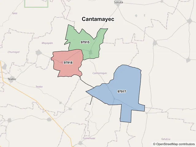 Mapa de códigos postales de Cantamayec, Yucatán