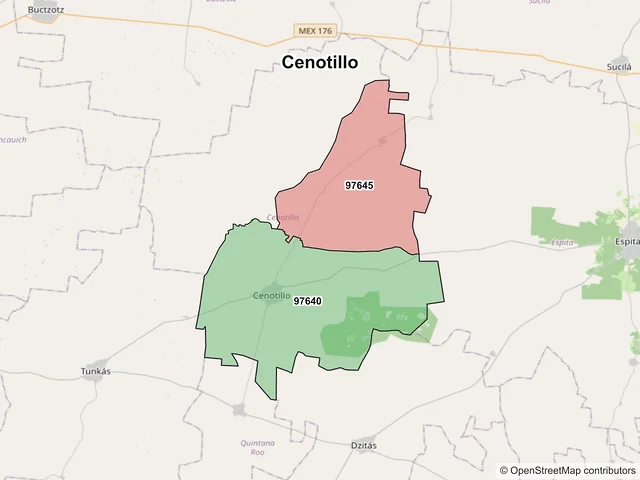 Mapa de códigos postales de Cenotillo, Yucatán