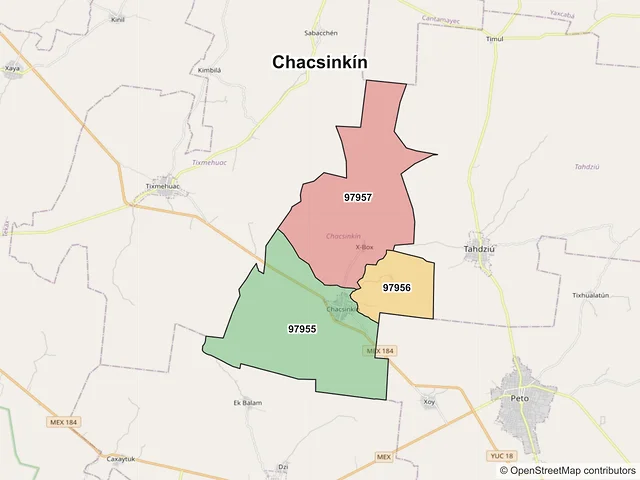 Mapa de códigos postales de Chacsinkín, Yucatán