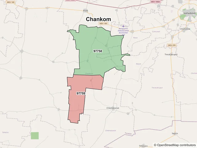 Mapa de códigos postales de Chankom, Yucatán