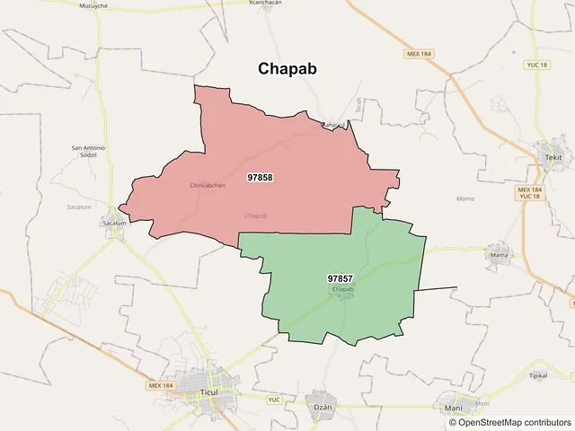 Mapa de códigos postales de Chapab, Yucatán