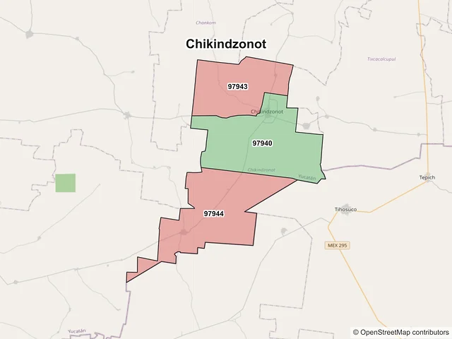 Mapa de códigos postales de Chikindzonot, Yucatán