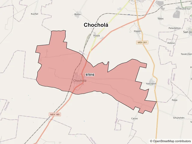Mapa de códigos postales de Chocholá, Yucatán