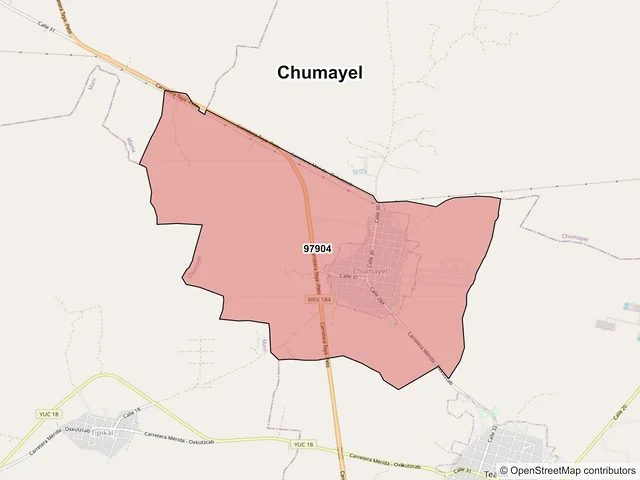 Mapa de códigos postales de Chumayel, Yucatán