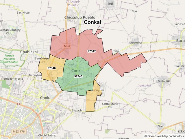 Mapa de códigos postales de Conkal, Yucatán