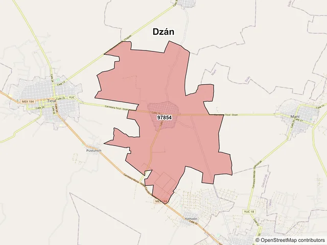Mapa de códigos postales de Dzán, Yucatán