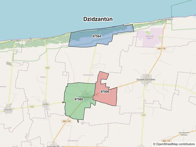 Mapa de códigos postales de Dzidzantún, Yucatán