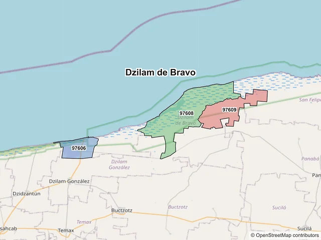 Mapa de códigos postales de Dzilam de Bravo, Yucatán